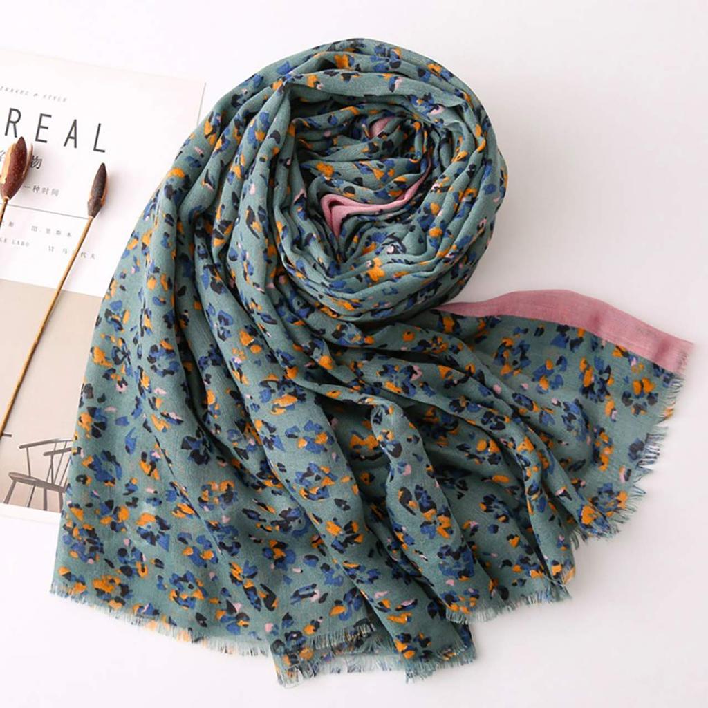 WHITE FANG Small Floral Print Scarf, Stylish Afghan, Large, Casual Cotton-Linen, Women's, MA074 (Small Floral Print)