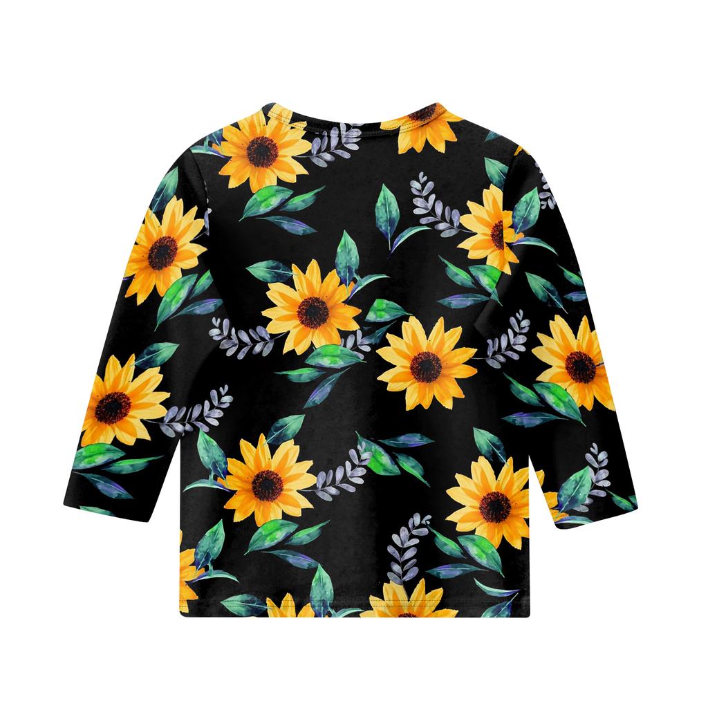 Kinder bedrucktes Rundhals Siebenviertelarm Freizeit T-Shirt