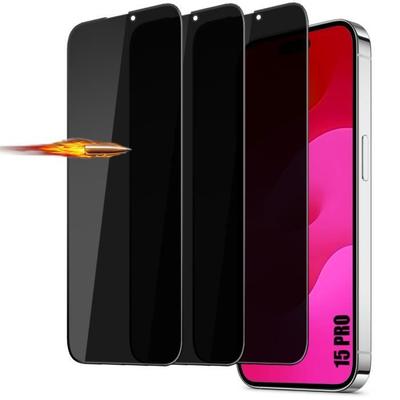 Anti-Spionage-Displayschutzfolie aus gehärtetem Glas – BOOLING – für iPhone 15 Pro – Ultradünn – Stoßfest – 9H – 3er-Pack