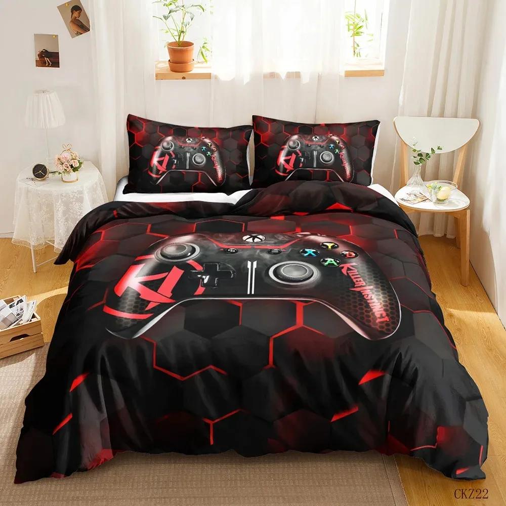 Gamer Bedding Sets For Boy, Gamepad Controller Duvet Cover Set King Size,Video Games Home Decor Comforter Cover For Teen Bedroom