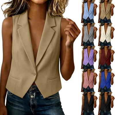 Women's Business Casual Loose Fit Solid Color Lapel Collar Front Open Sleeveless Vest Jacket Suitable for Office and Daily Wear