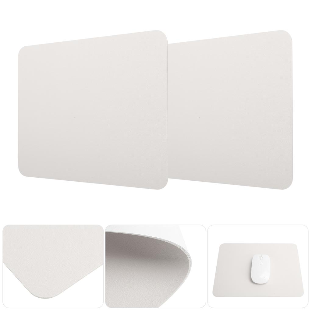 2Pcs Mouse Pad 2 Side PVC Leather Waterproof Desk Mat Office Home Mice Protector 27x21cm(Creamy White Silver )