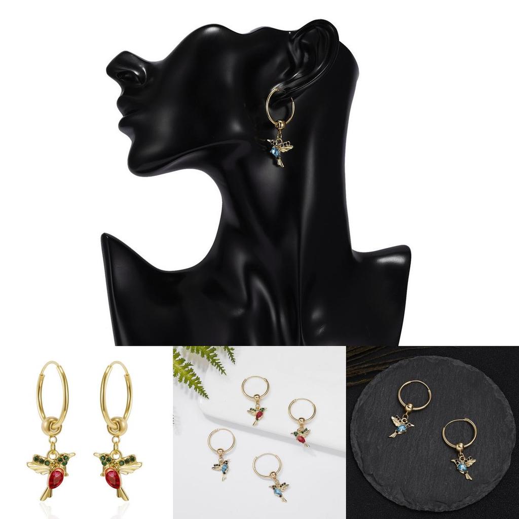 Hummingbird Animal Earrings Alloy Water Drilling Vintage Hoop For Teens