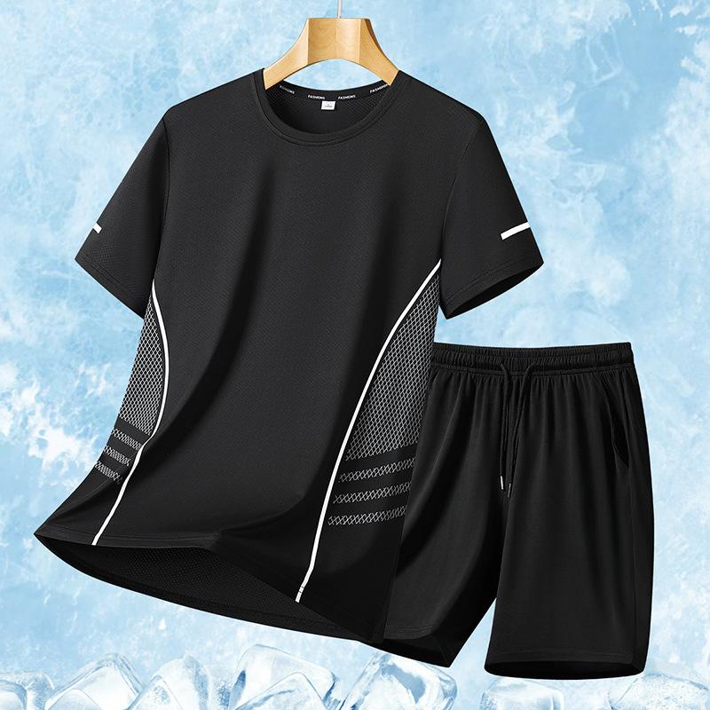 Men's Casual Sports Suit Print Loose Two-piece Set Elastic Breathable Quick Drying T-shirt Shorts Men