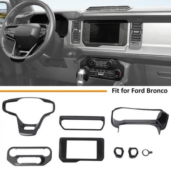 7x Carbon Fiber Center Consol Dash Trument Covers Trim For Ford Bronco +