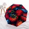 Stained Glass Strawberries And Flowers Portable Automatic Umbrella Folding Umbrella With 8 Ribs Foldable Design Perfect For Outdoor Adventures Vibrant