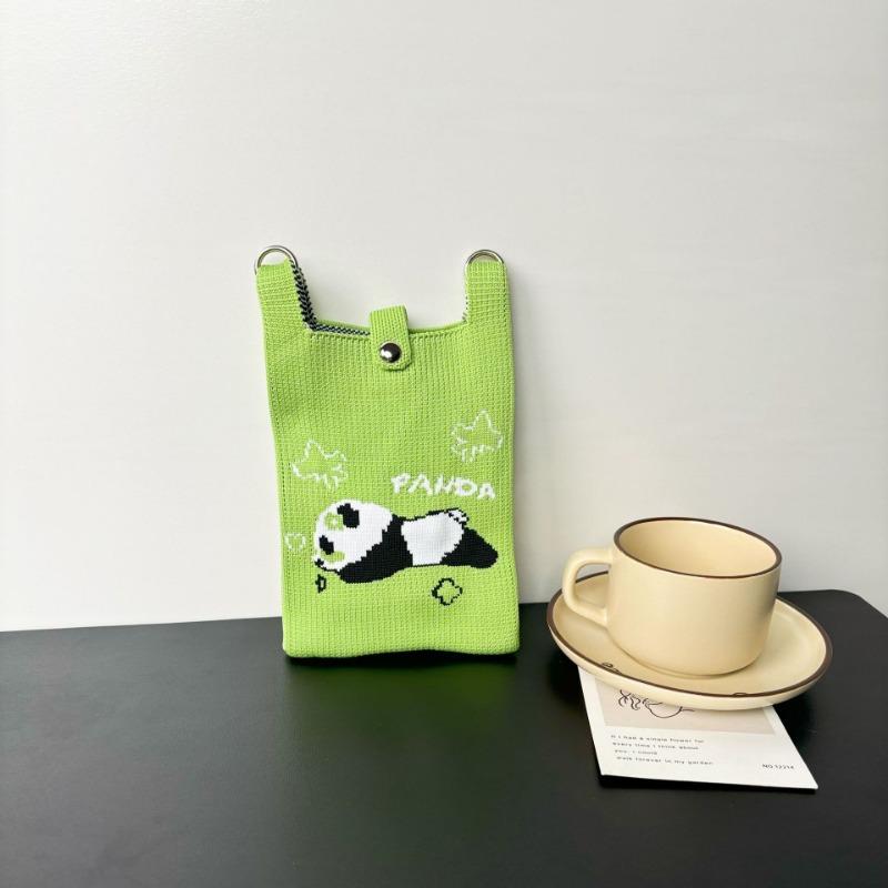 Panda Mobile Phone Bag Cute Knitted Bag High Sense Personality Versatile Dopamine Shoulder Messenger Bag Dopamine Wind
