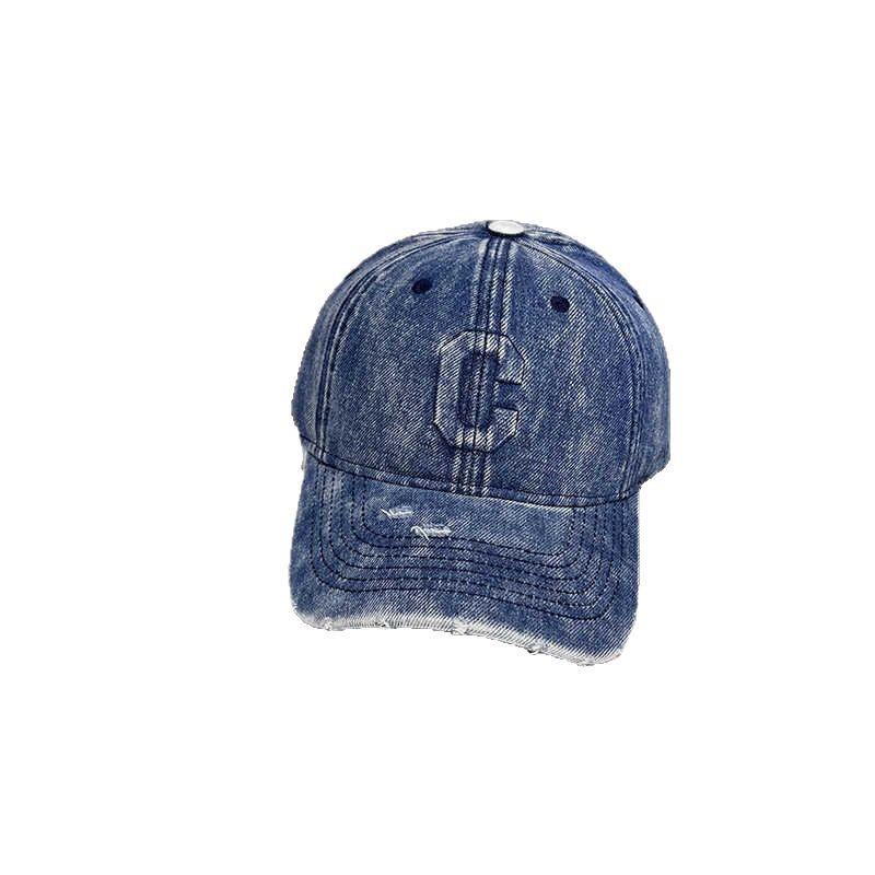 High-quality Washed Denim Ripped Baseball Caps, Men's and Women's Ins Trendy Brand C Letter Cap, Showing a Small Tide