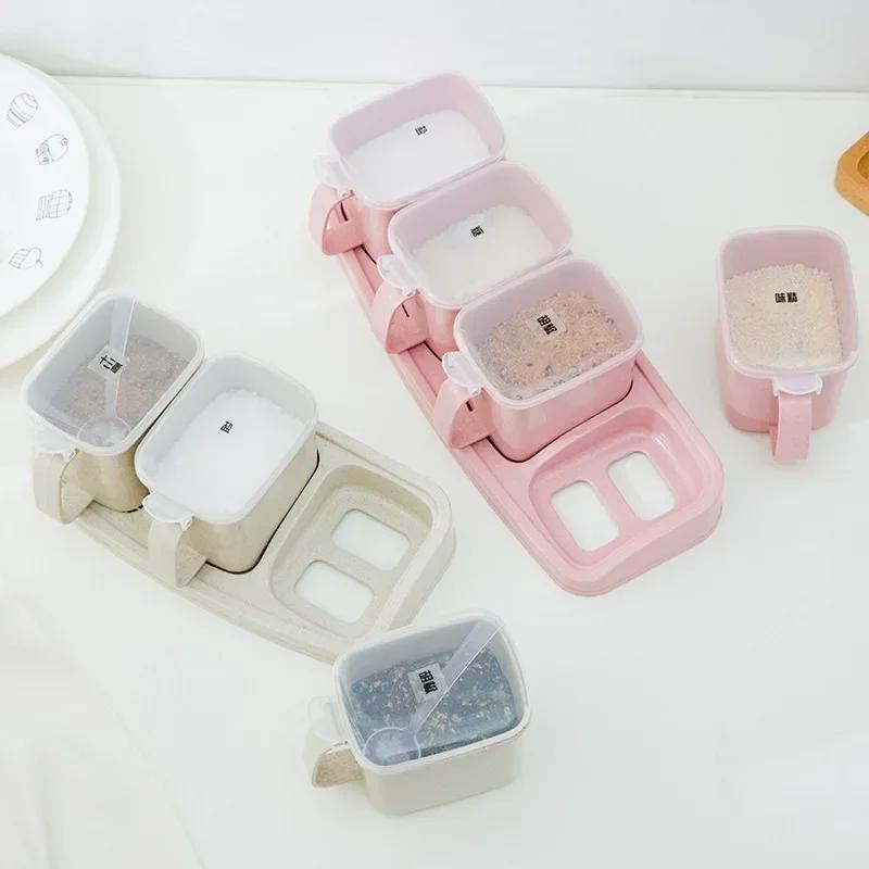 Wheat Straw Seasoning Nice Box Pepper Spice Shaker Salt Seasoning Transparent PP Kitchen Cruet Condiment Bottle Jars Storage Box for Home