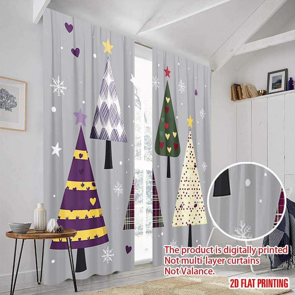 2pcs,2D Plane Printing Print Curtains Christmas Trees Festive Holiday Stars Versatile Fabric (without Rod) Decorations Outdoor