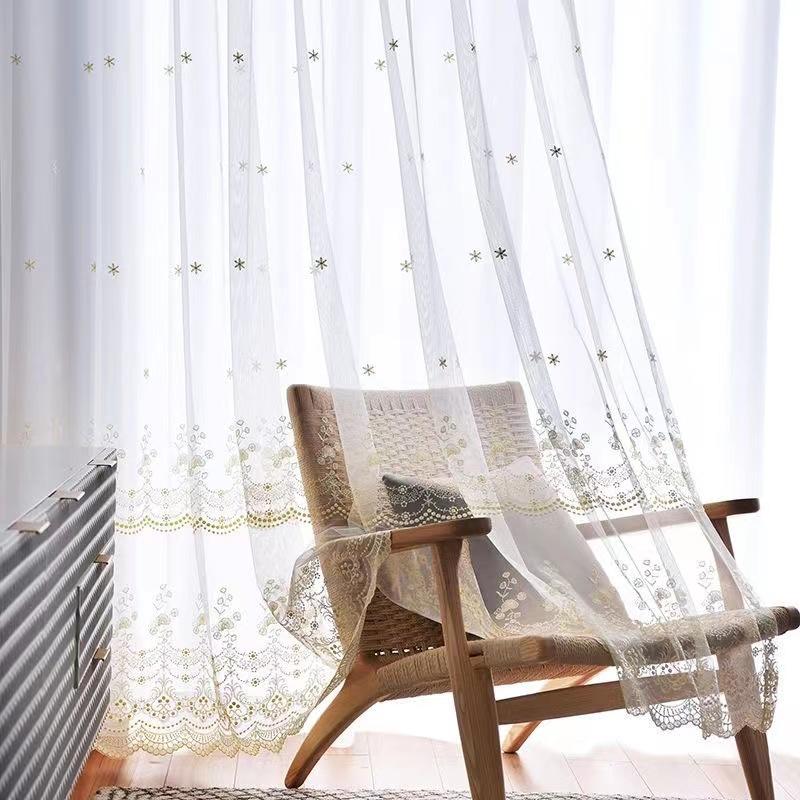 Embroidery Sheer Tulle Curtains for Living Room Transparent White Voile Sheer Curtain Window Drape Custom Size