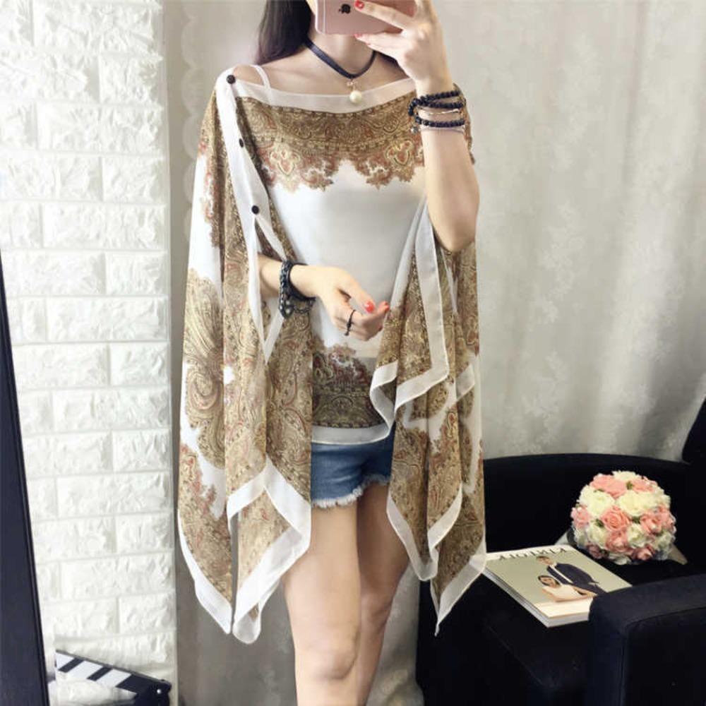 Breathable Beach Shawl Luxury Bikini Cover Tops New Chiffon Blouse  Summer