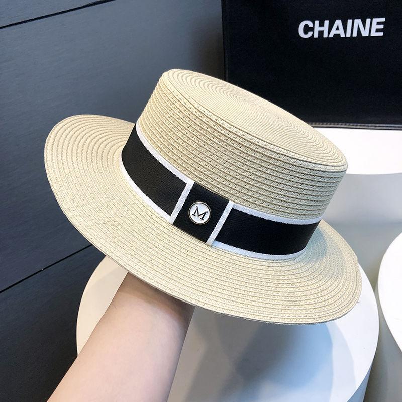French Retro Top Hat Women's Summer Seaside Casual Flat Top M Standard Hat Showing Face Small Sunshade Sunscreen Sun Hat