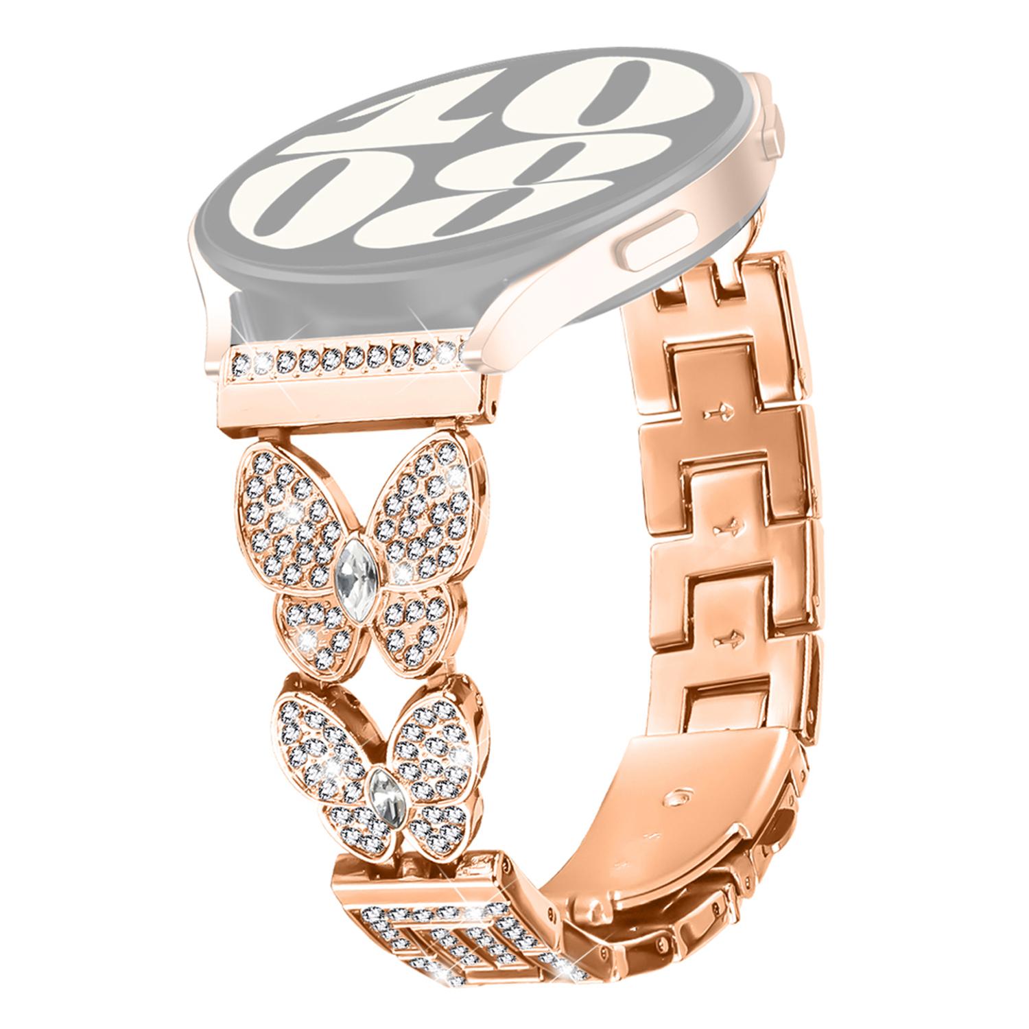 For Haylou RT2 LS10 Metal Band Butterfly Rhinestones Decor Watch Strap A