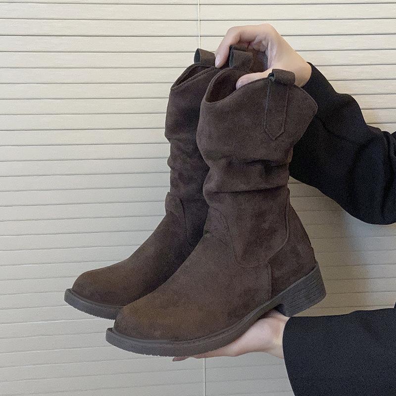 Suede pointed pile boots British style 2025 new knight boots niche thin medium boots versatile fashion boots