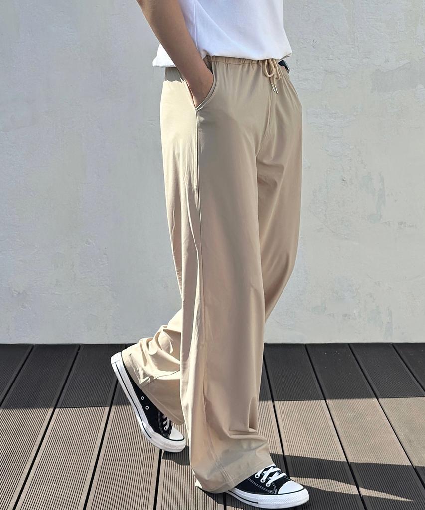 ROCKED GARAGE Unisex Cooling Semi-Wide Elastic Waist Pants_Beige