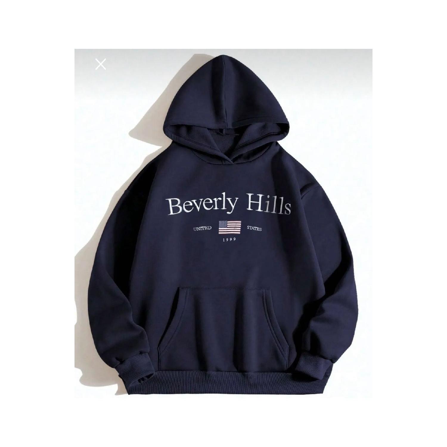 

Флисовая толстовка с капюшоном и принтом «Беверли-Хиллз Штаты» унисекс S чёрный