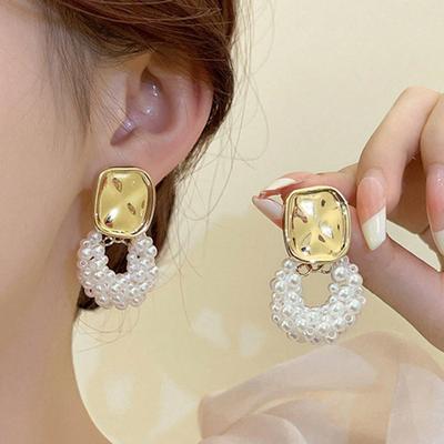 Korean Round French Retro Faux Pearl Versatile Earrings for Women, Light Luxury High-end Ear Jewelry