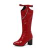 FOREADA Women Knee High Boots Round Toe Chunky High Heels Chain Buckle Zipper Long Boots Ladies Fashion Shoes Autumn Winter 46