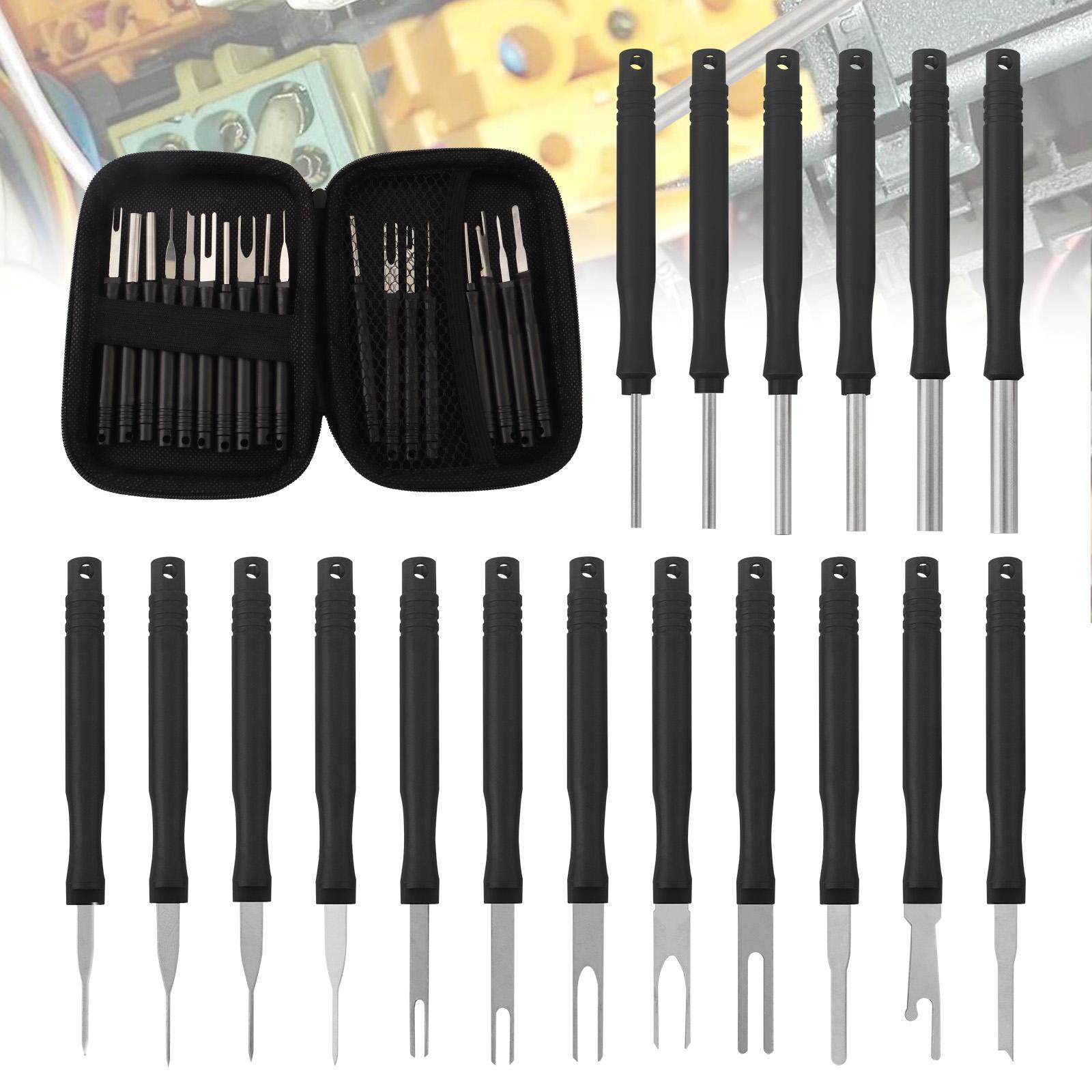 

Набор из 18 шт. инструментов для удаления пинов из нержавеющей стали, съемник клемм автомобильных разъемов, электрические пины, чехол на молнии, профессиональный