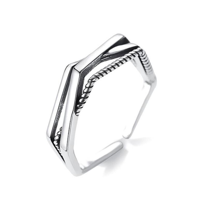 Retro Distressed Winding Twist Personality 925 Sterling Silver Jewelry Multi-layer Cross Line Exquisite Opening Rings TYB469