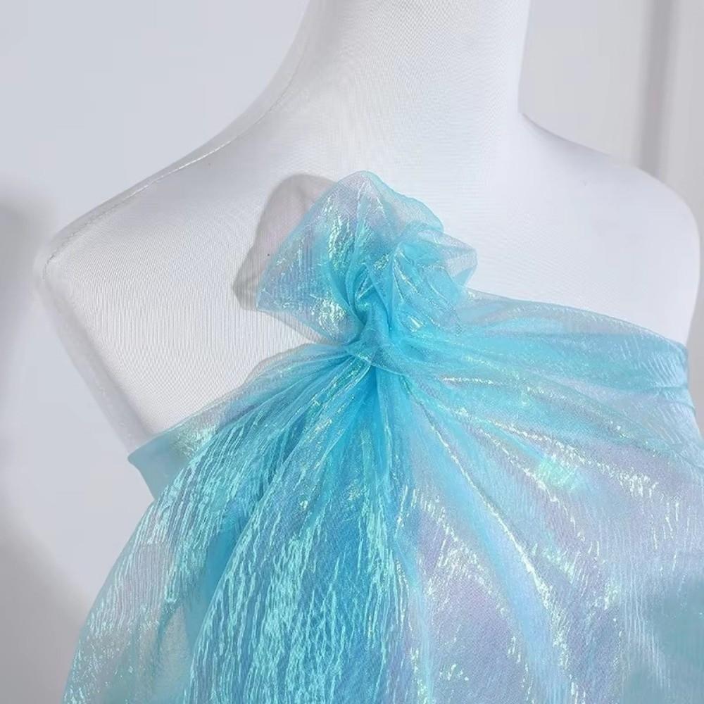 100x140cm Rainbow Laser Yarn Fabric Wrinkled Illusion Color Organza Fabric Texture Designer High-Density Iridescent Organza