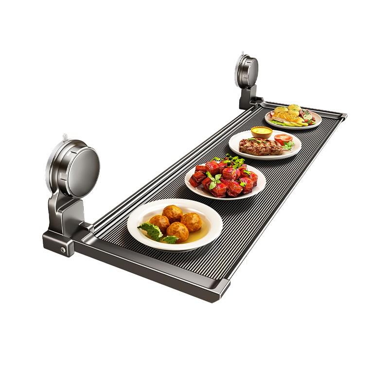 Wall Mounted Foldable Kitchen Organizer Space Aluminum Prep Plate No Drill Suction Cup Storage Rack
