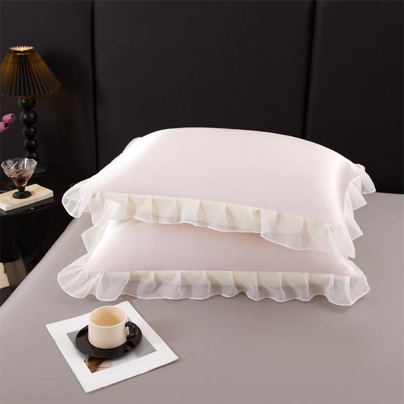 2 pcs Satin Silk Pillowcase with Ruffles 48x74cm Home Decorative Solid Color Pillow Cover for Summer Soft Silky Pillow Sham