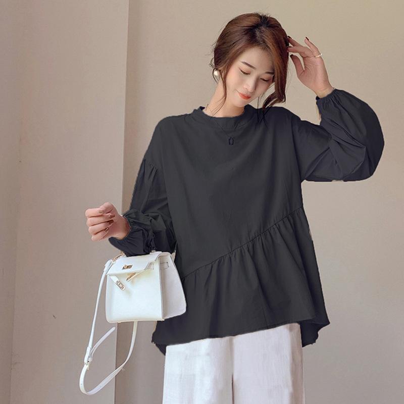 Spring and Autumn Women's Shirt Design Sense Solid Color Loose Irregular Pure Cotton Women's Shirt