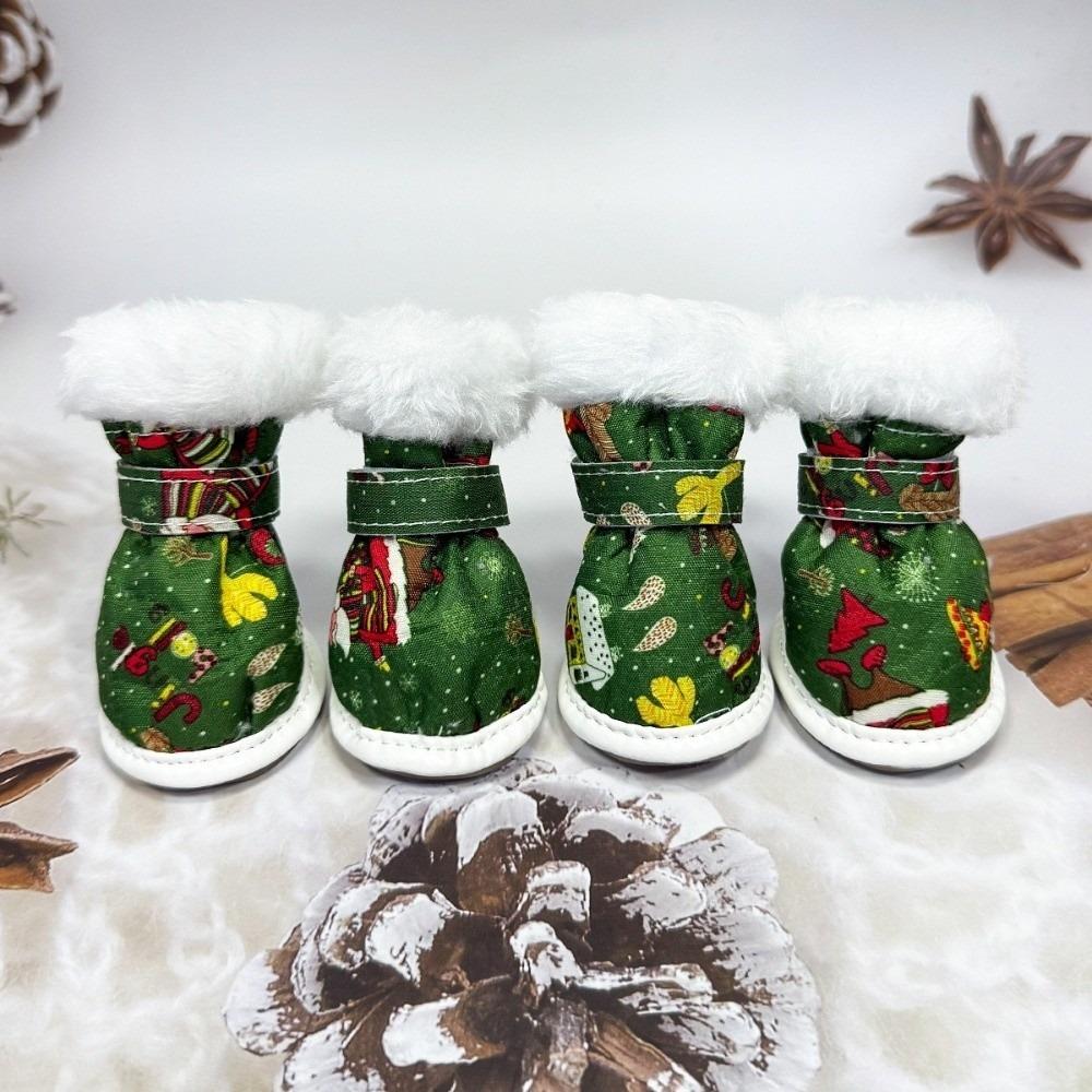 4Pcs Christmas Winter Dog Shoes Warm Cats Puppy Socks Fashion Pet Shoes  for Small Medium Dog