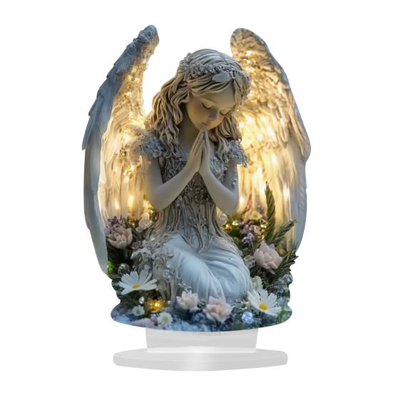2D Acrylic Jesus Nativity Ornament Angel Wing Table Sign with Base Home Office Desktop Bookshelf Religious Christmas Decoration