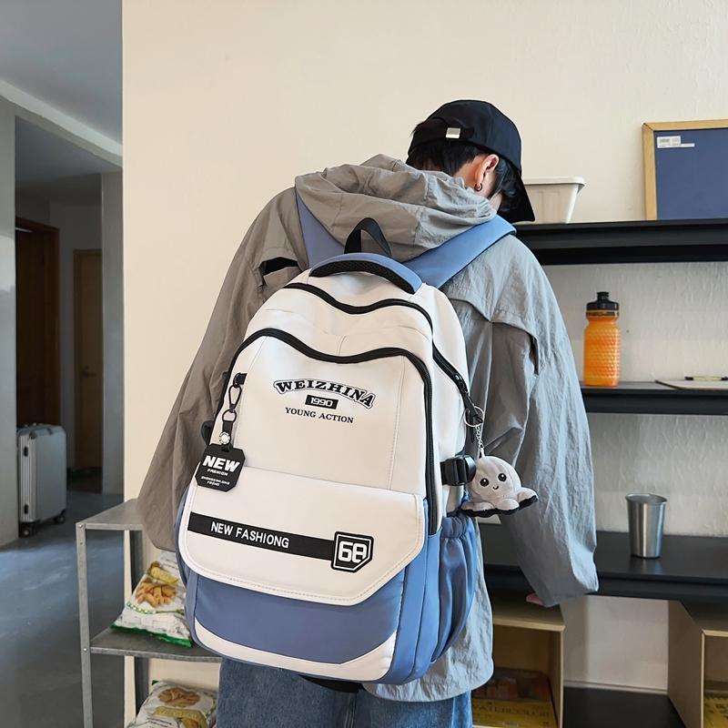 Student Schoolbag Women's Color Block Backpack Men Large Capacity Backpack