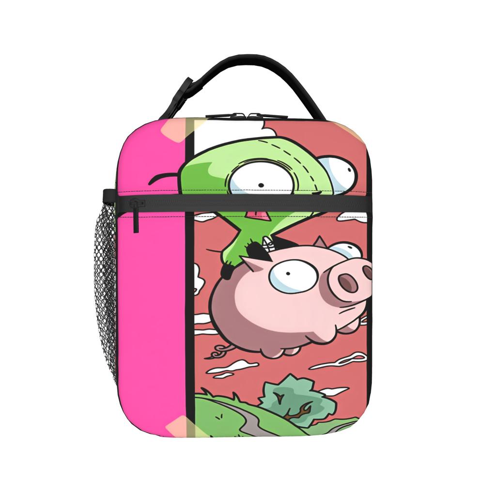 Invaders Zims Gir Lunch Bag Portable Zipper Lunch Box Girls Office Print Cooler Bag Kawaii Waterproof Thermal Tote Handbags