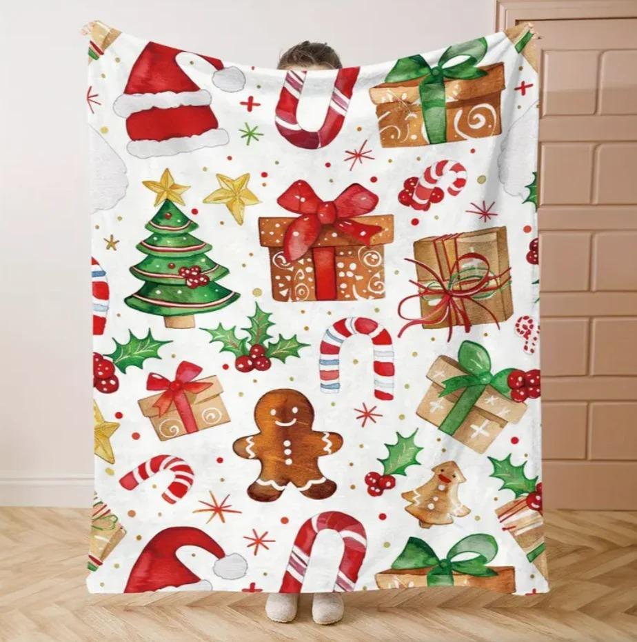 Festive Christmas Flannel Throw Blanket Soft Warm Blanket for Couch Bed Cute Deer Pattern Comfortable Cozy Lightweight Blankets