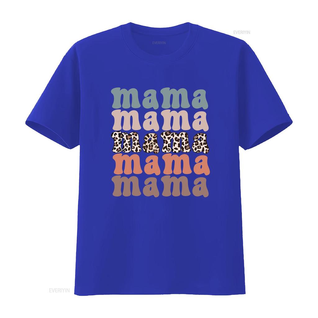 Vintage Retro Leopard Print Mama Stacked Text Casual T Shirt Vintage Washed Breathable Soft Slightly Streetwear