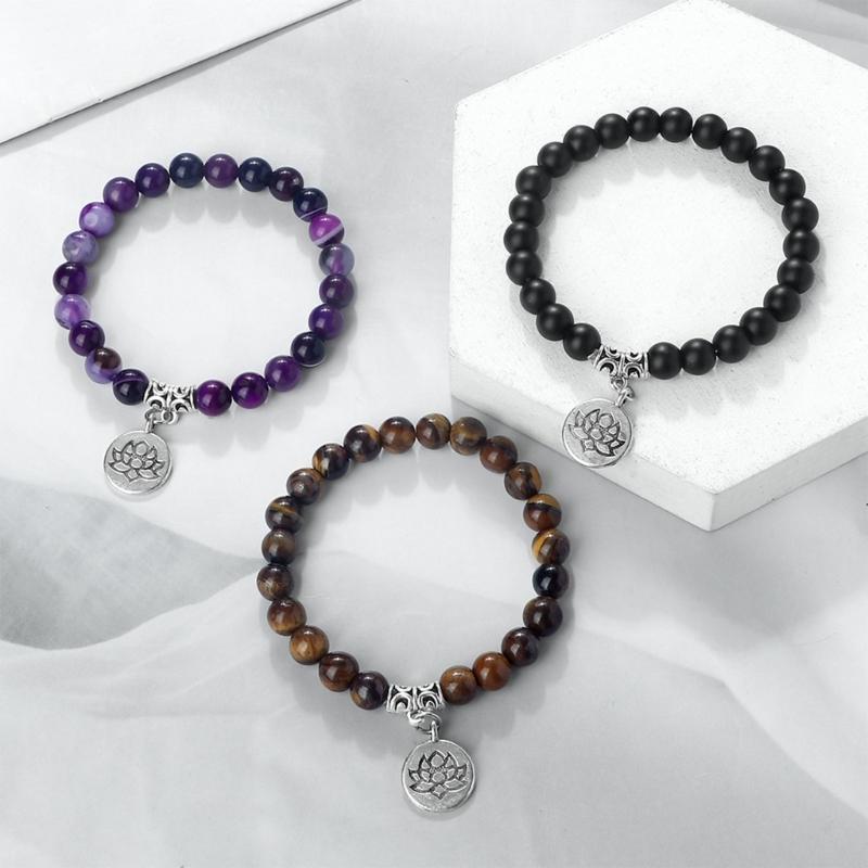 Stylish Adjustable Elastic Buddhas Bead Bracelet with Lotuses Charm Stretch Wristchain Accessories For Women Men