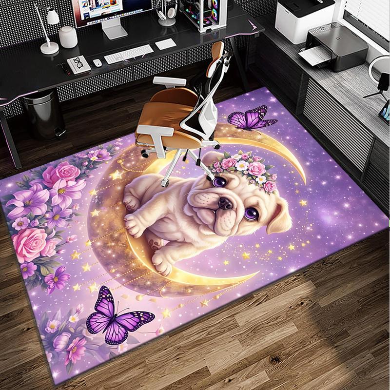 Cartoon Bulldog Stars Office Rug Chair Mat, Entryway Carpet, Suitable for Front Door, Bedroom, Living Room, Desk, Holiday Gift
