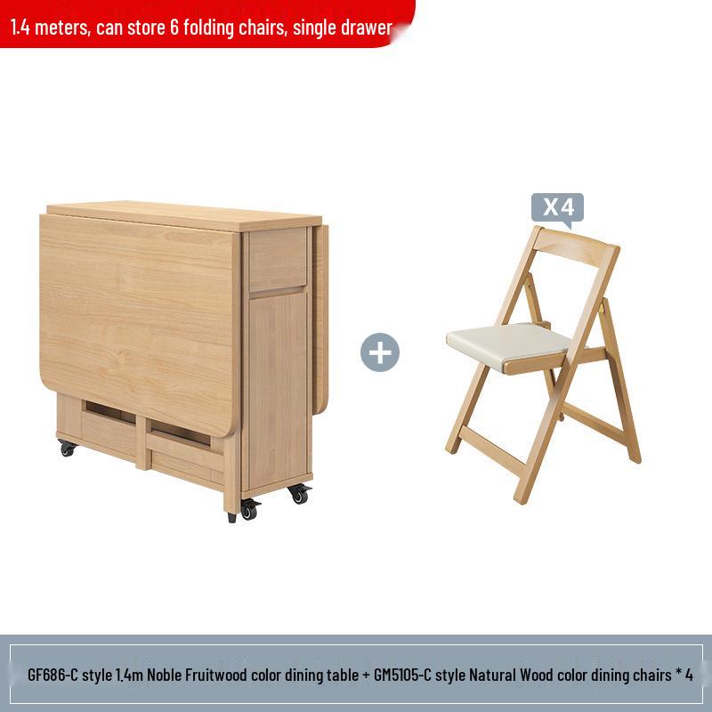 Zhigong Solid Wood Folding Dining Table and Chair Set for Apartments - Multifunctional, Movable Home Furniture