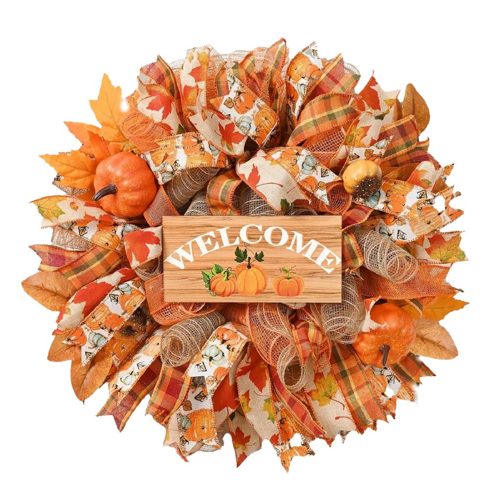 3D Thanksgiving Decorative Wreaths Pumpkin Ribbon Wreaths  Color Decorations