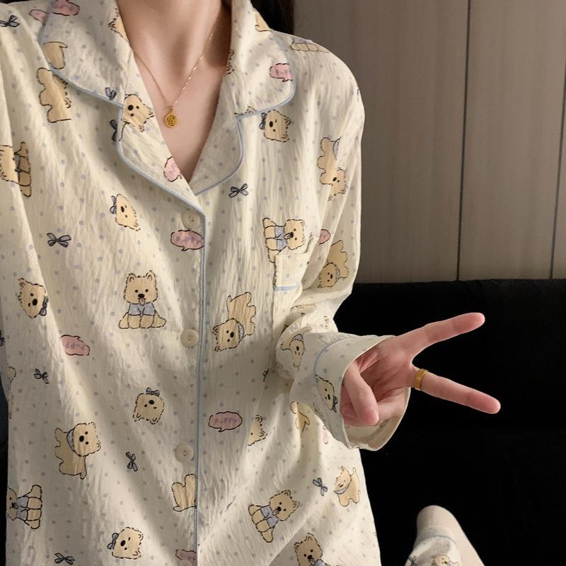 Cartoon Sausage Dog Plus Size Women's Long Sleeve Pajama Set for Spring/Autumn