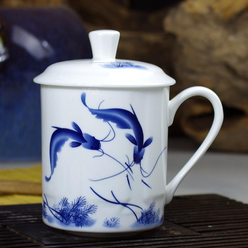Jingdezhen Bone China Tea Cups with Lids, Conference Cups, Ceramic Water Cups, Office Cups, Gift Cups, Jing-style Cups