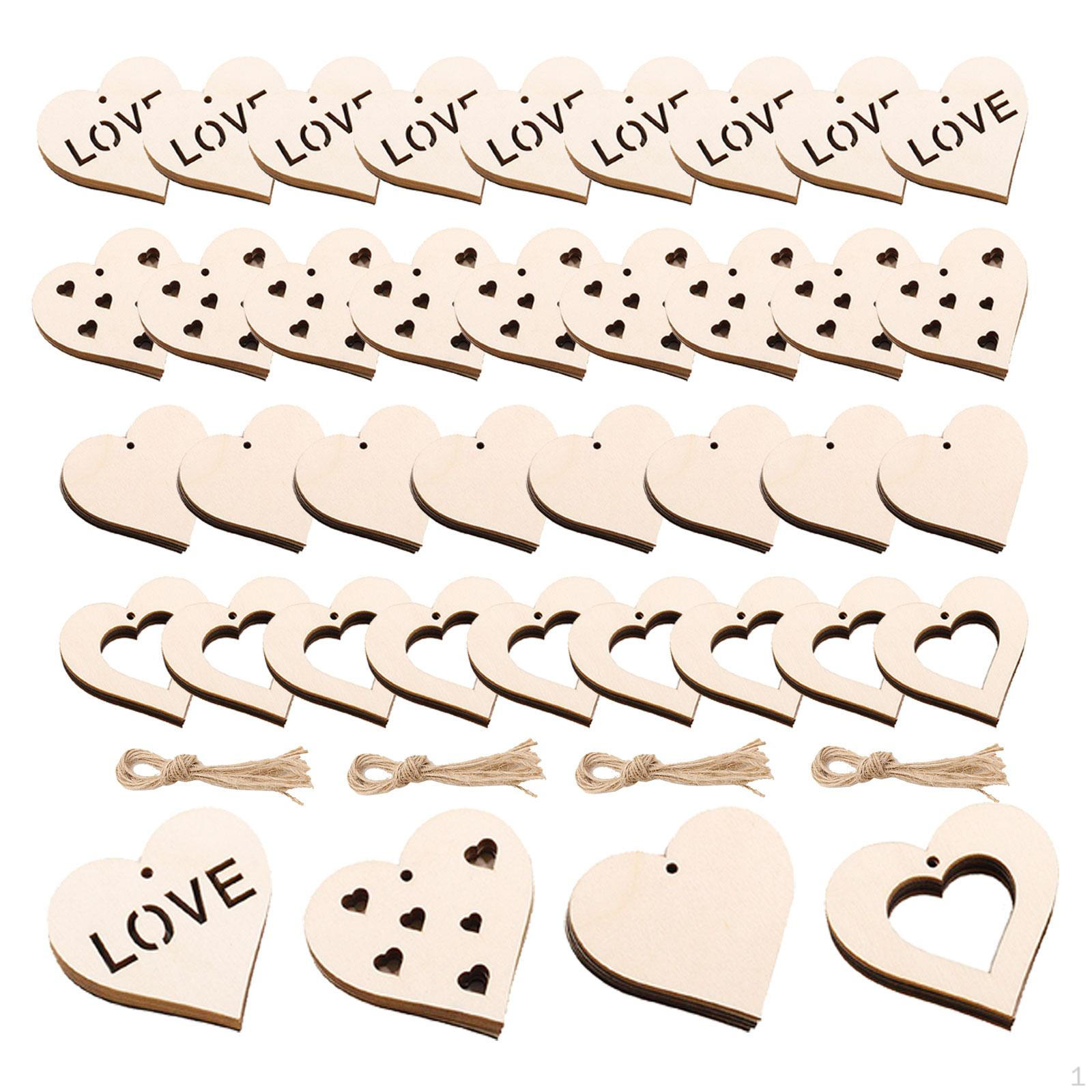 40Pcs Unfinished Heart Ornaments Hanging Pendants Crafting Painting Decoration Signs Wood Chips for