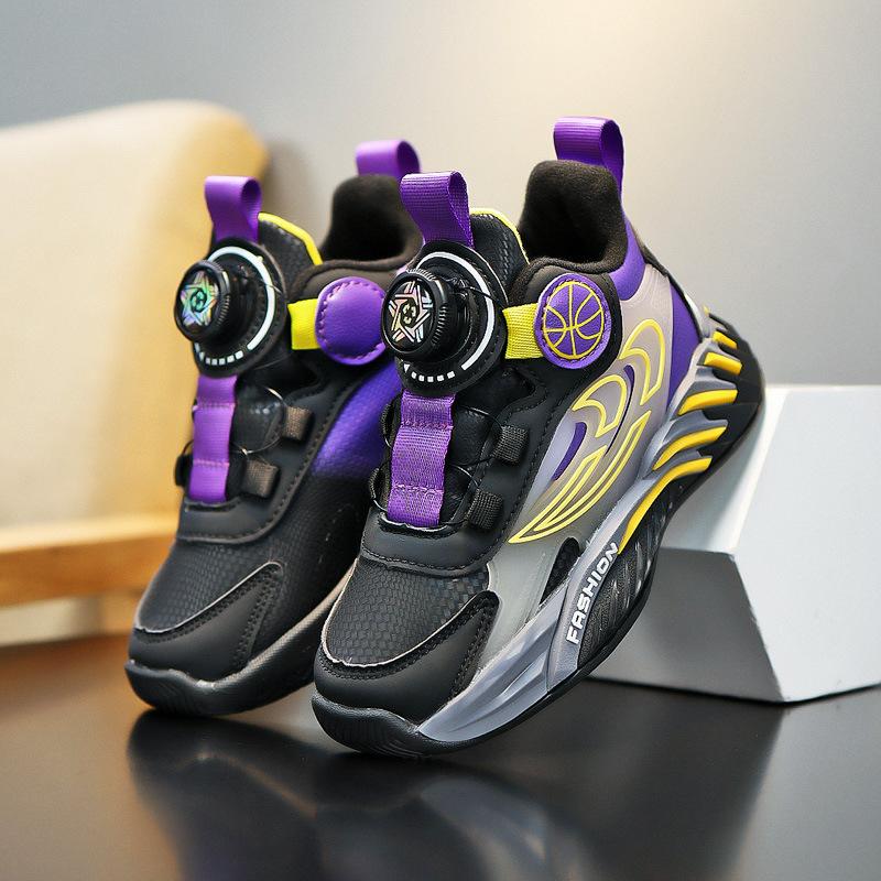 Classmates Children s Button Basketball Shoes Girls  Shoes 2025 Spring and Autumn Leather Surface Waterproof Running Shoes Boys  Lightweight Spor 28