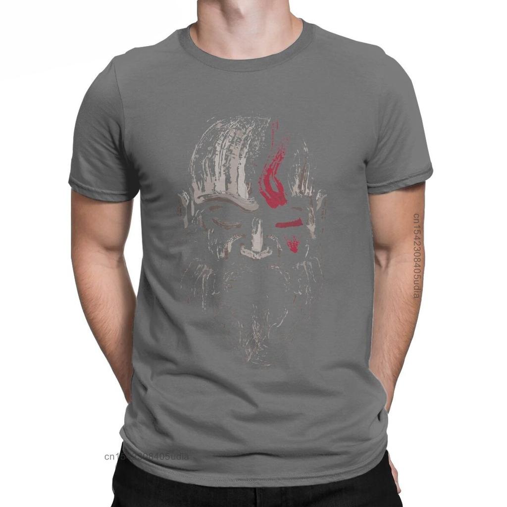 Warrior Kratos Tshirt For Men Vintage Pure Cotton Graphic T Shirts God Of War Short Sleeve Clothing Graphic Printed Tops