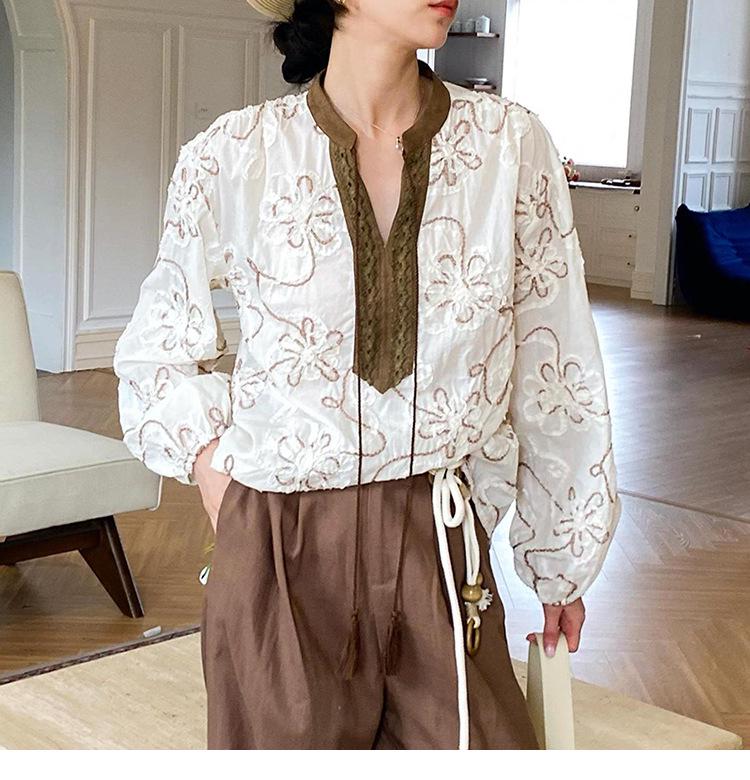2025 Herbst Damen Europäischer Stil Besticktes Langarmhemd