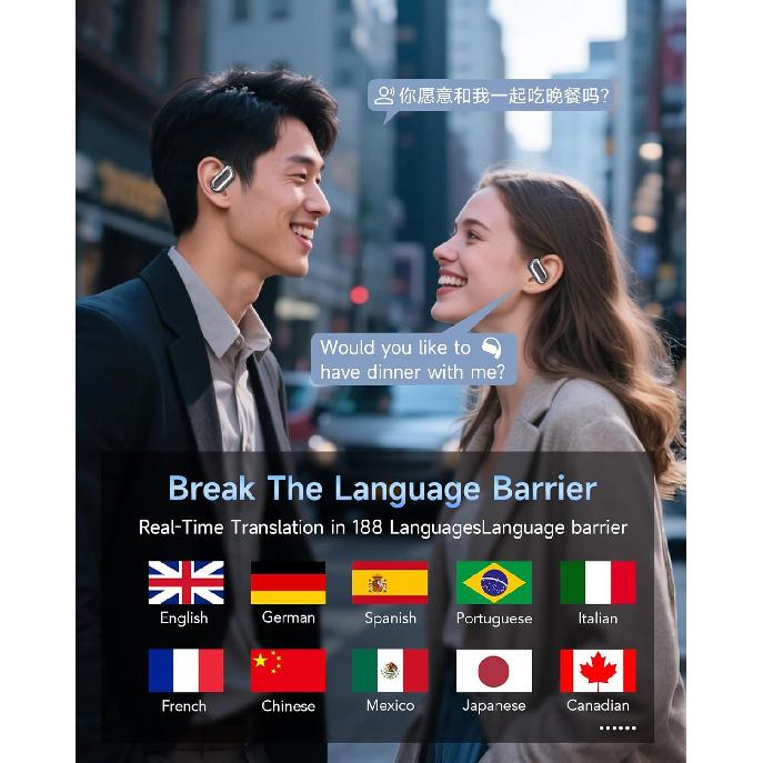AI Translation Earbuds Real Time,188 Language Translator Earbuds,Bluetooth 6.1 Audifonos Traductores Inglés Español,OWS 4-in-1 Translation