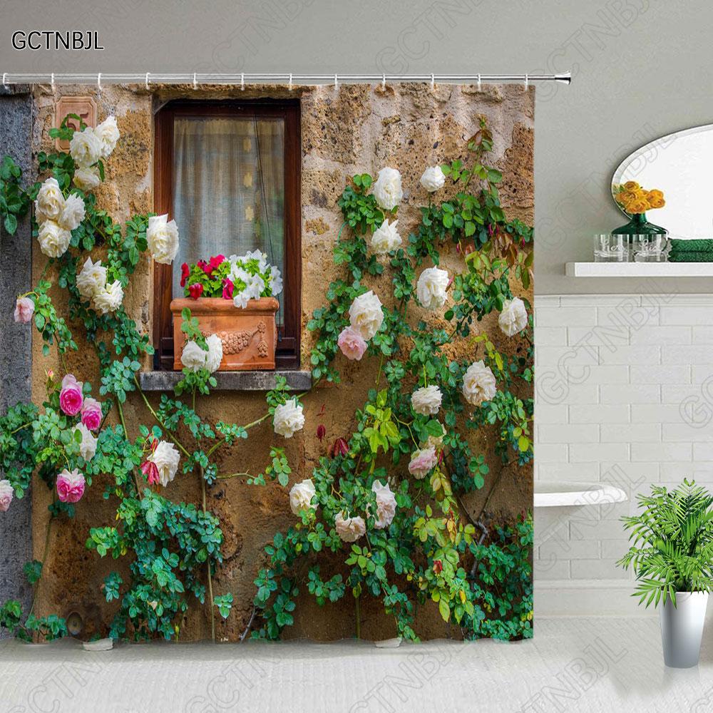 3D European Rural Town Street Landscape Printing Shower Curtain For Bathroom Curtains Waterproof Polyester Home Decor With Hooks