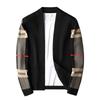Men's Knitted Cardigan Sweater Slim Fit Autumn and Winter V-Neck Plaid Line Casual Jacket