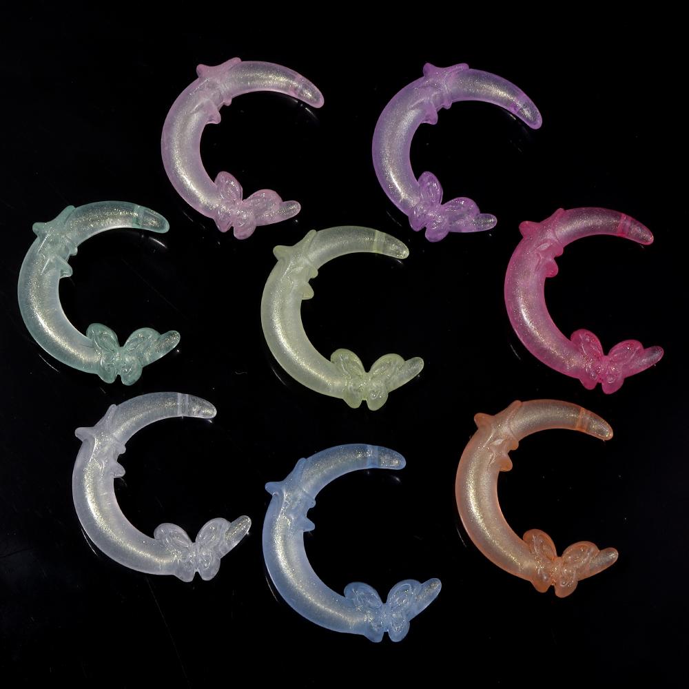 10pcs 36.5X41mm Moon Butterfly Star Acrylic Beads Colorful Luminous Loose Beads For Jewelry Making DIY Necklace Phone Key Chain