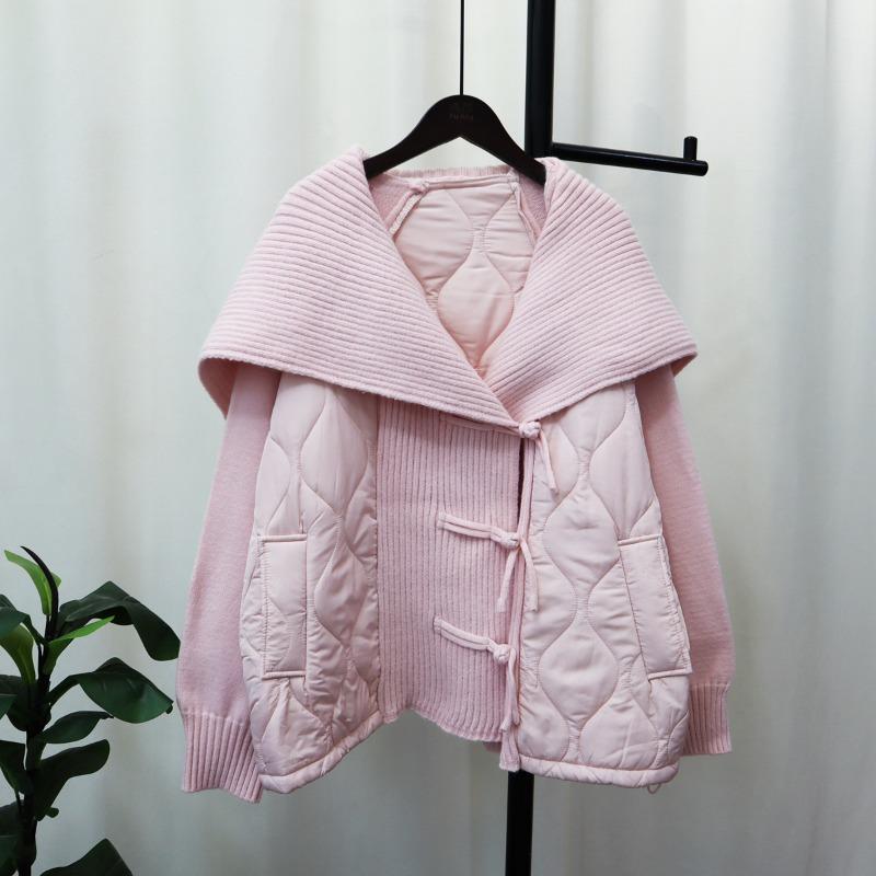 

Женский кардиган-свитер с темно-синим воротником, осенний новый ленивый стиль, дизайнерский, свободный, вязаный жакет one size fits all розовый